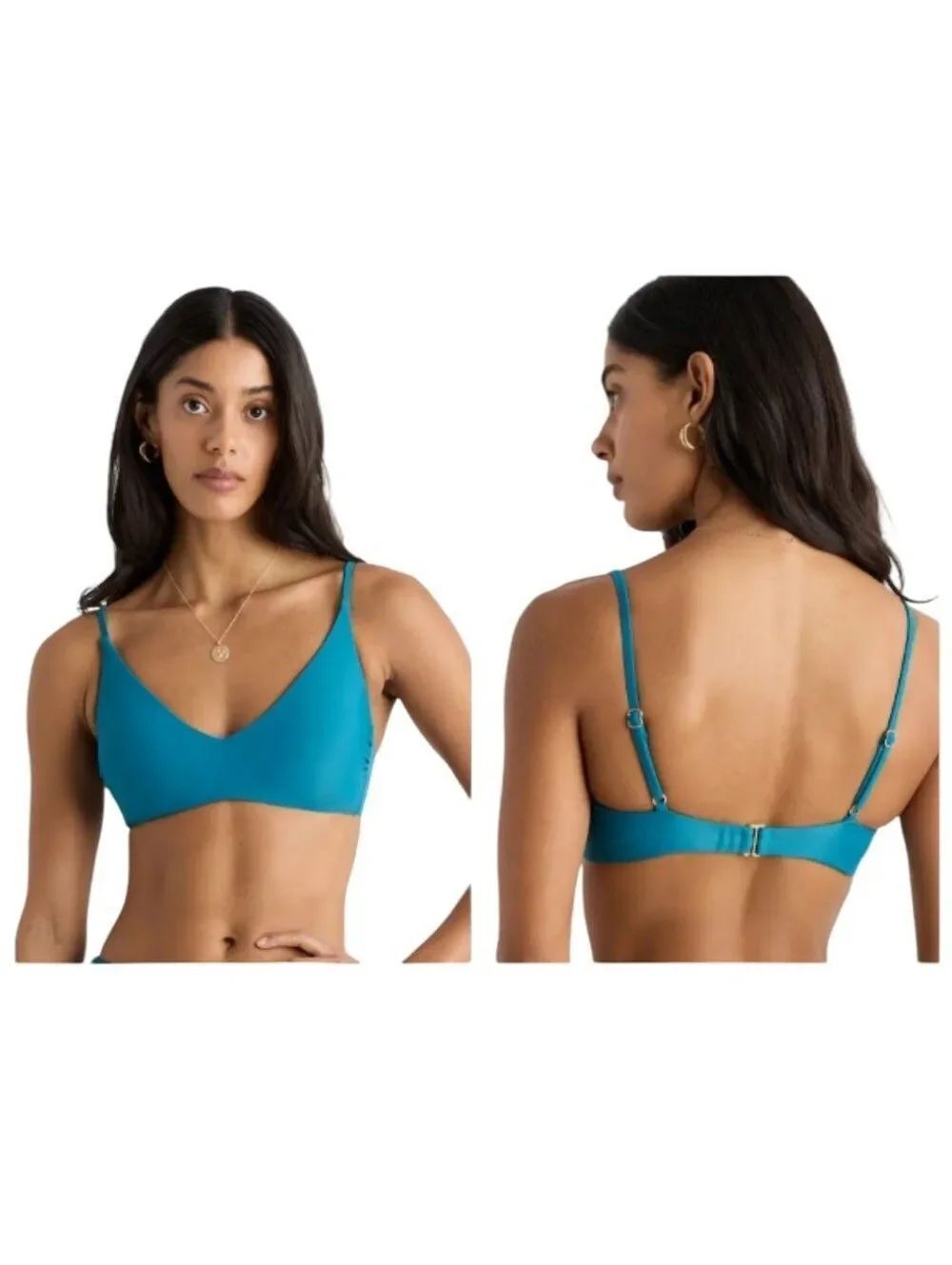 NWT Quince Italian V-neck Bikini Top Lagoon Blue Size M